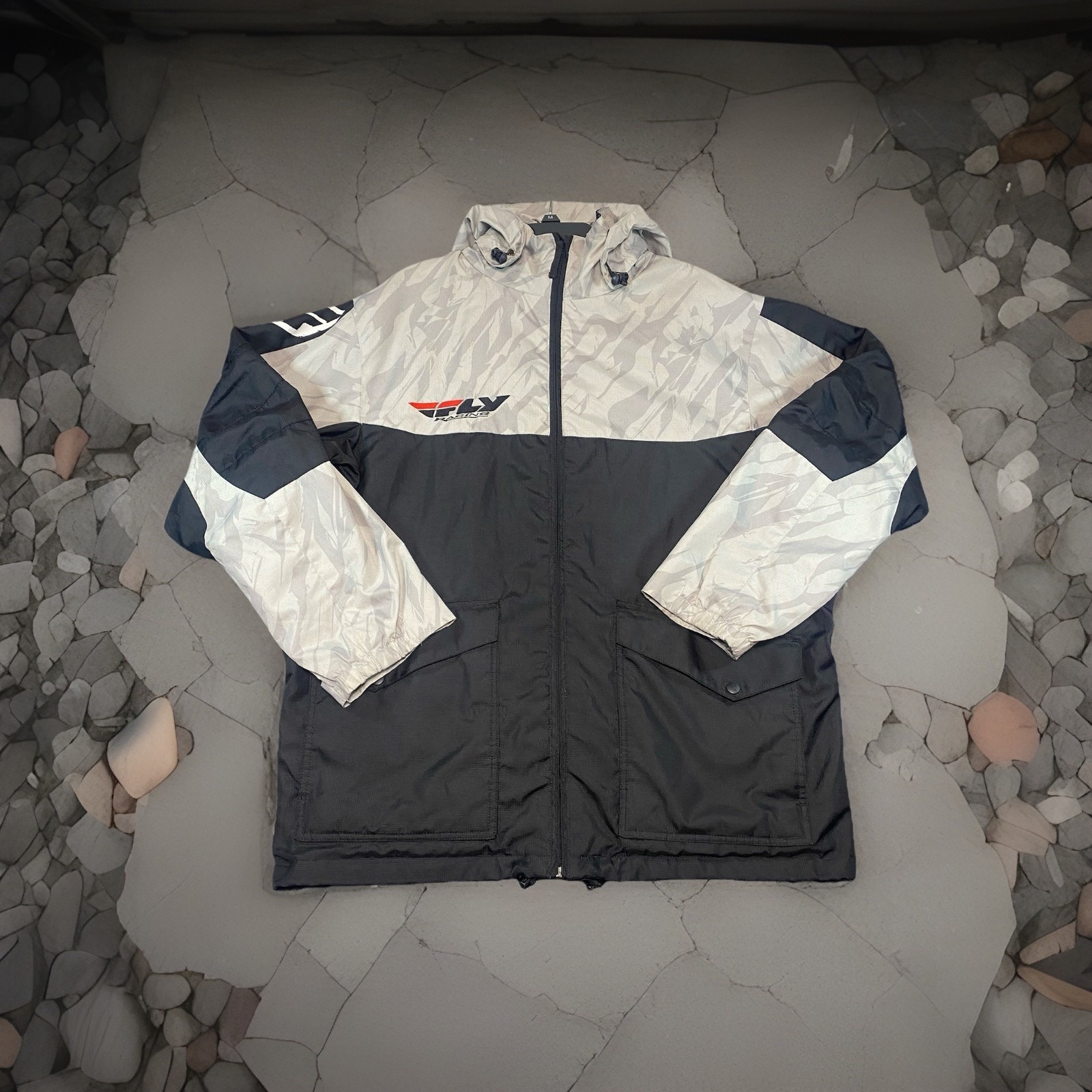 Fly Racing Mens Size Xl Gray Black 2000s Era Pit Jacket Coat Removable Hoodie